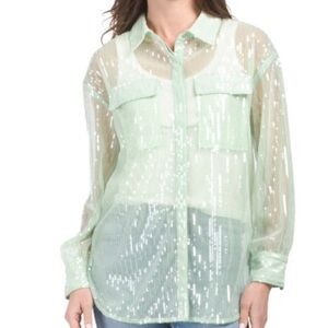 NWT Green Sequin House of Harlow Button Up